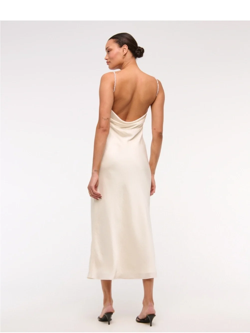 Abercrombie & Fitch White Satin Maxi Slip Dress with Chain Straps